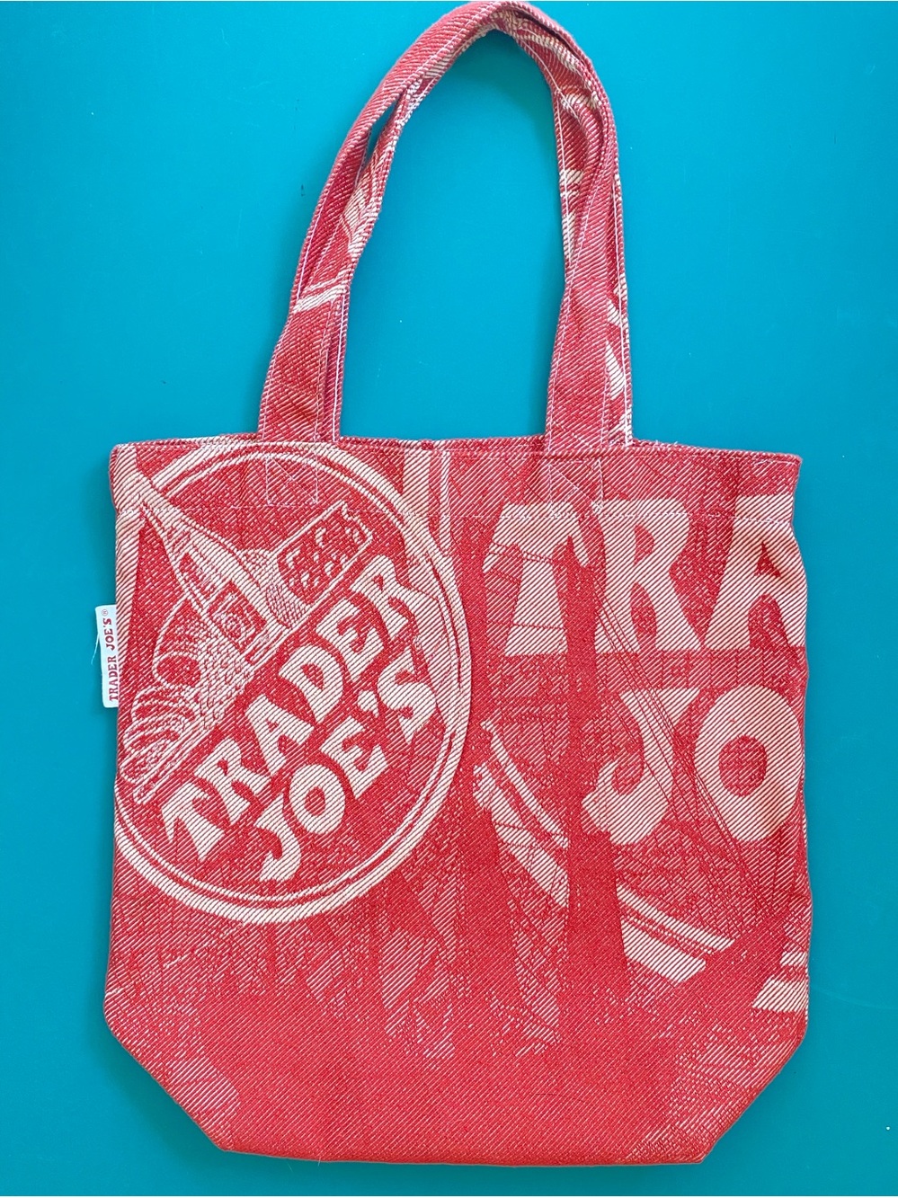 Rare Trader Joe's Vintage Red “Compass” Tapestry Cloth Tote Bag.